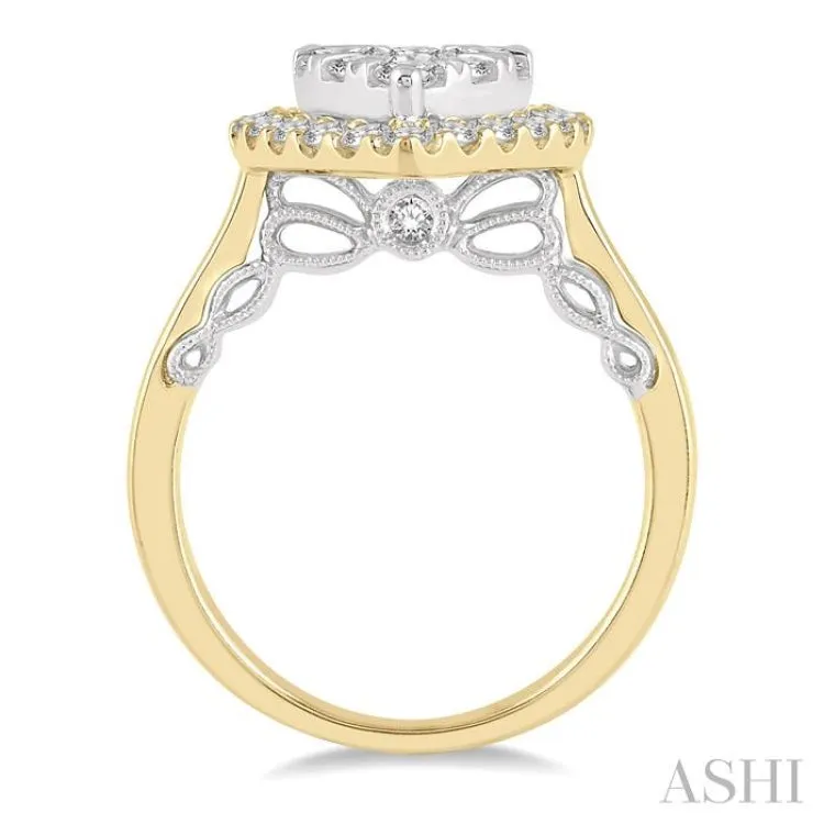 1 1/2 Ctw Pear Shape Lovebright Round Diamond Cluster Ring in 14K Yellow and White Gold