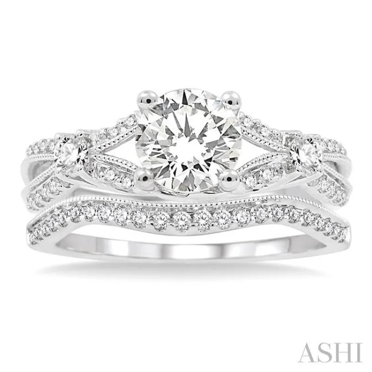 1 Ctw Diamond Wedding Set with 7/8 Ctw Round Cut Engagement Ring and 1/6 Ctw Wedding Band in 14K White Gold