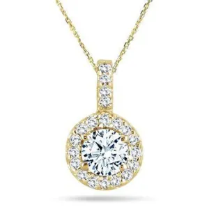 1.00 Carat Round Brilliant Cut Yellow Gold Diamond Halo Pendant