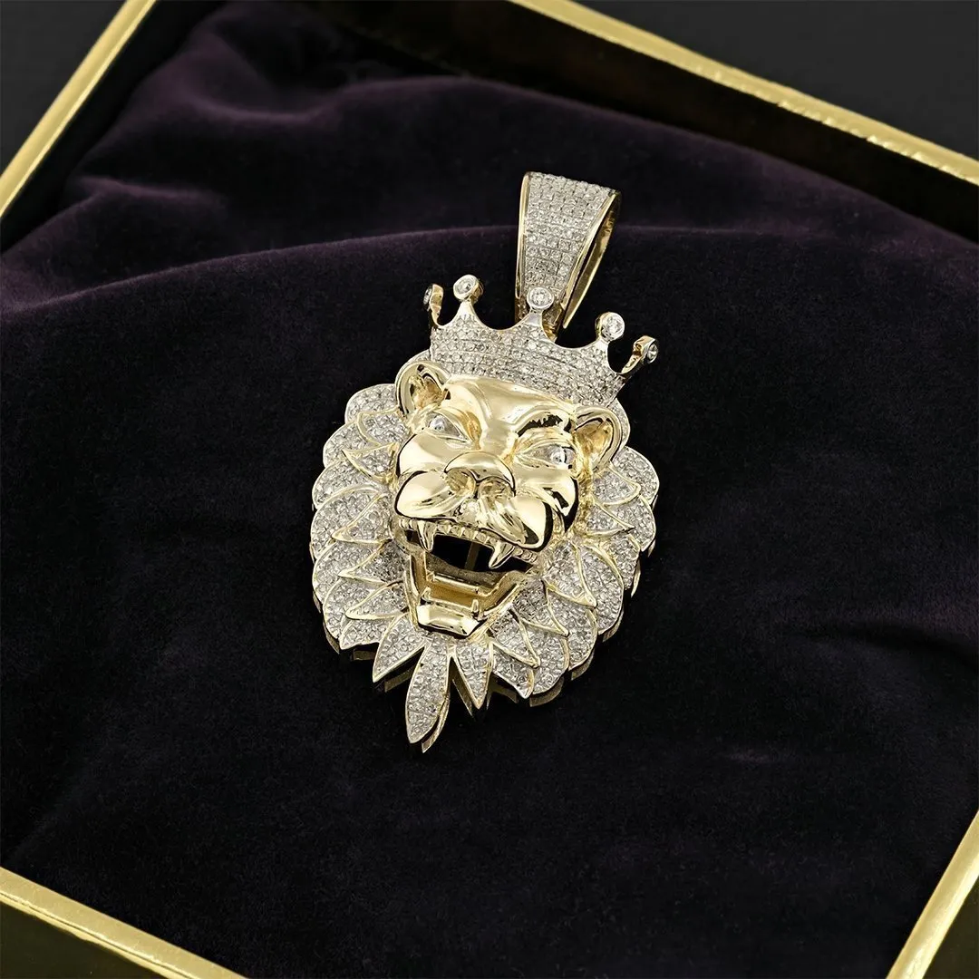 10k Yellow Gold Diamond Lion Head Pendant 1.01 Ctw