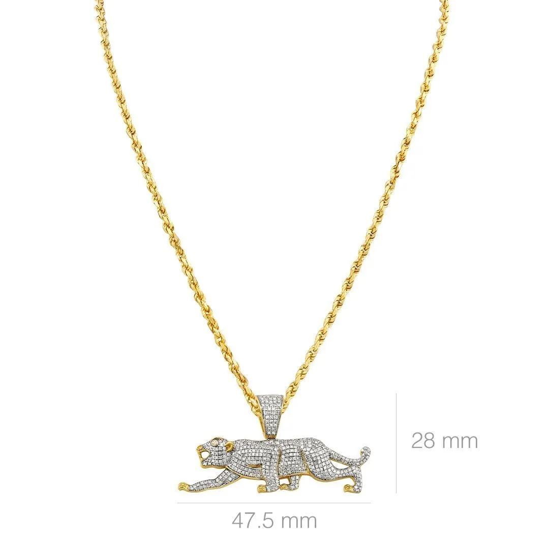 10k Yellow Gold Diamond Panther Pendant 0.97 Ctw