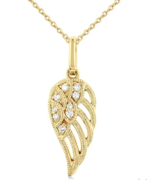 10K Yellow Gold Petite Diamond Angel Wing Pendant, 0.05 Carat tw