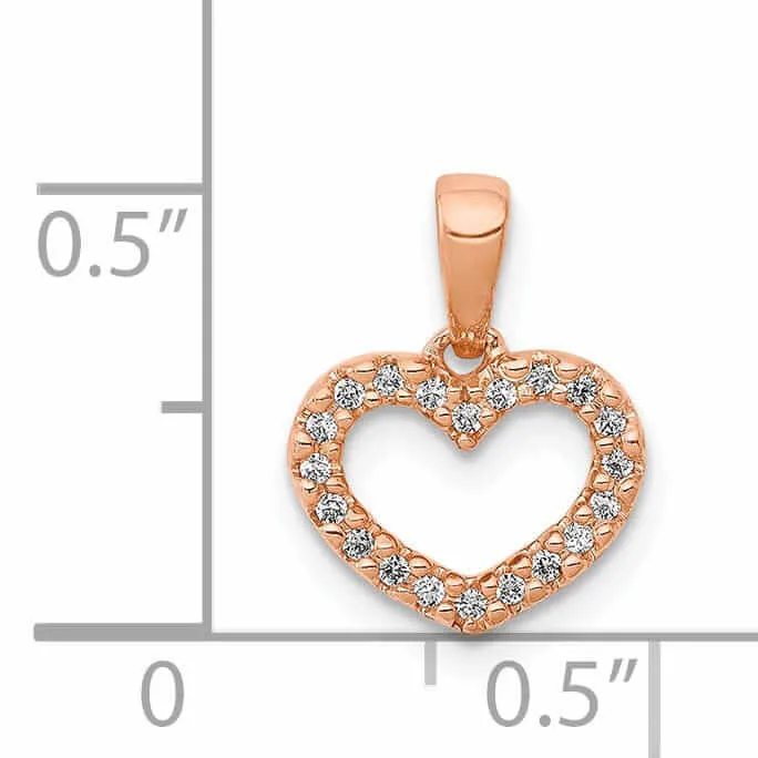 14k Rose Gold Open Back Polished Finish 03ct Diamond Heart Design Charm Pendant