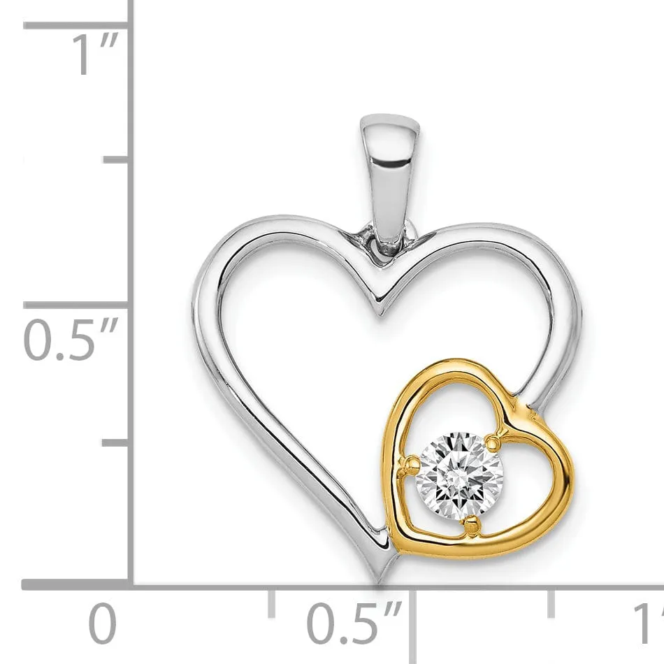 14k Two Tone Gold Polished Finish 0.2-CT Diamond Double Heart Design Charm Pendant