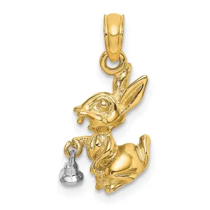 14k Two-Tone Gold Textured Polished Finish Moveable 3-Dimentional Bunny Rabbit Charm Pendant