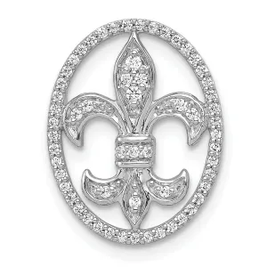 14k White Gold Open Back Polished Finish 0.196CT. Diamond Fleur De Lis Oval Shape Design Chain Slide will not fit Omega Chain