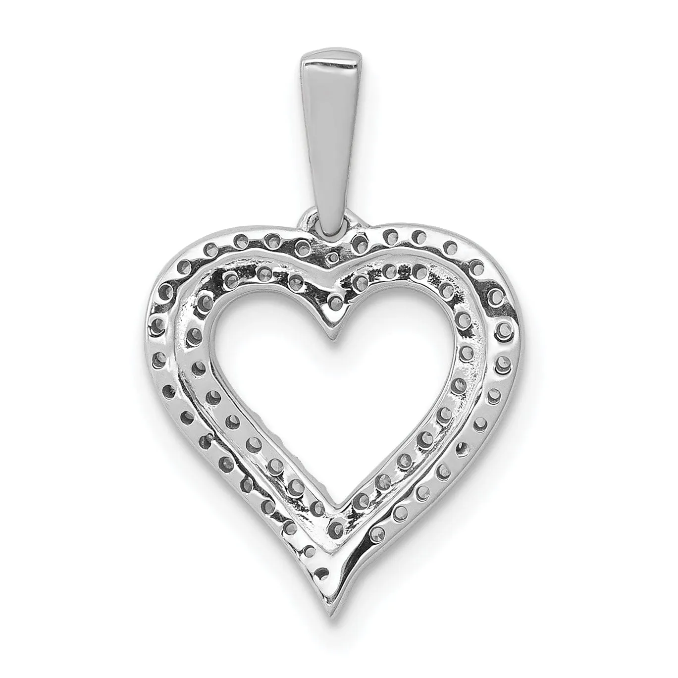 14k White Gold Open Back Polished Finish 1/4ct Round Diamond 2-Row Design Heart Charm Pendant