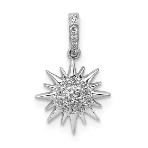 14k White Gold Polished Finish 1/10ct. Diamond Fancy Sun Design Charm Pendant