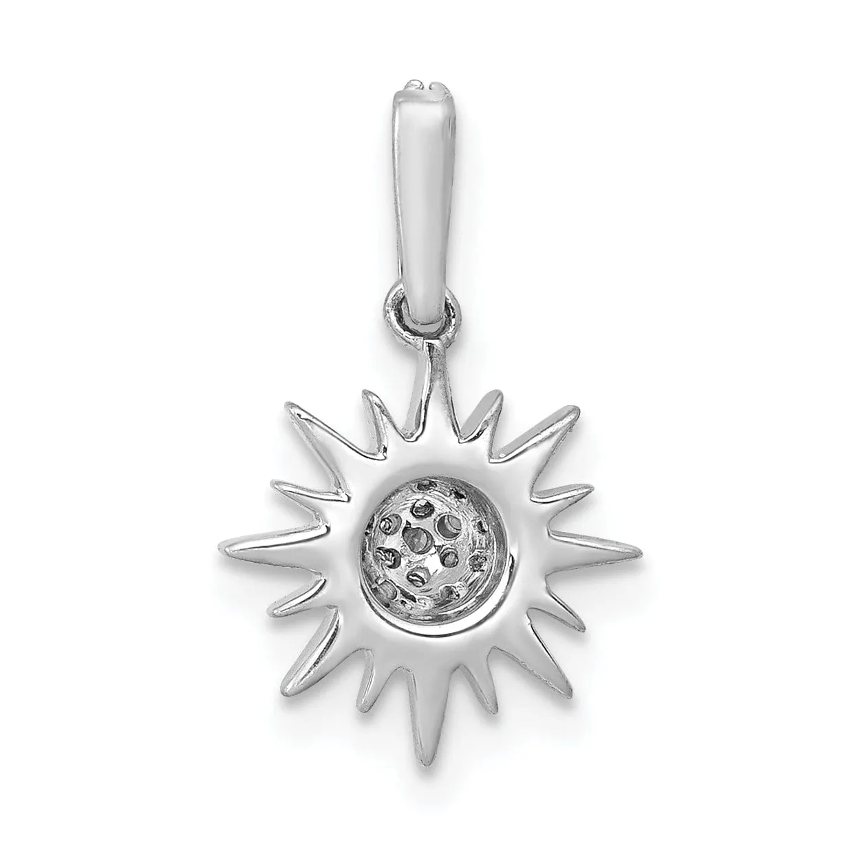 14k White Gold Polished Finish 1/10ct. Diamond Fancy Sun Design Charm Pendant