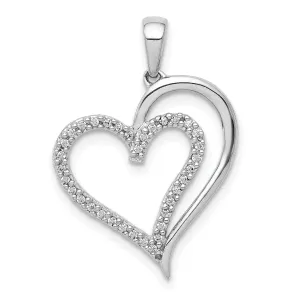 14k White Gold Polished Finish Closed Back 0.105-CT Diamond Fancy Heart Design Charm Pendant