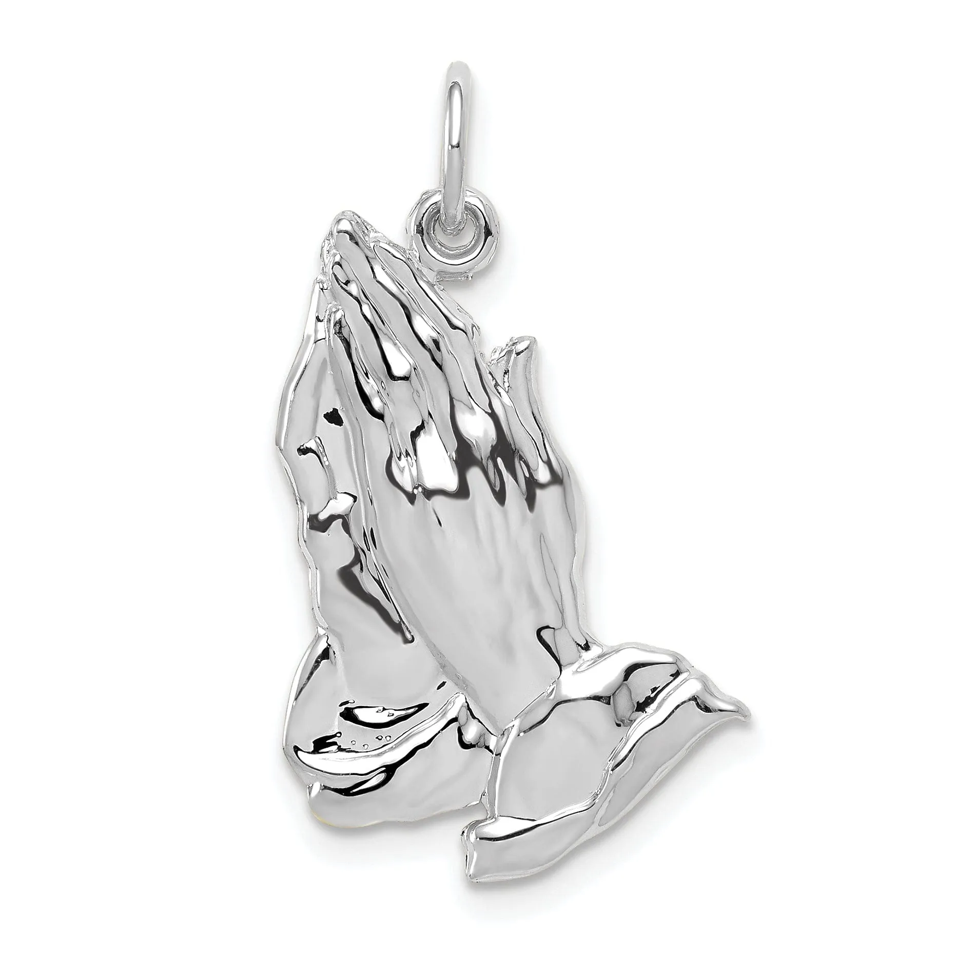 14k White Gold Polished Texture Finish Solid Praying Hands Pendant