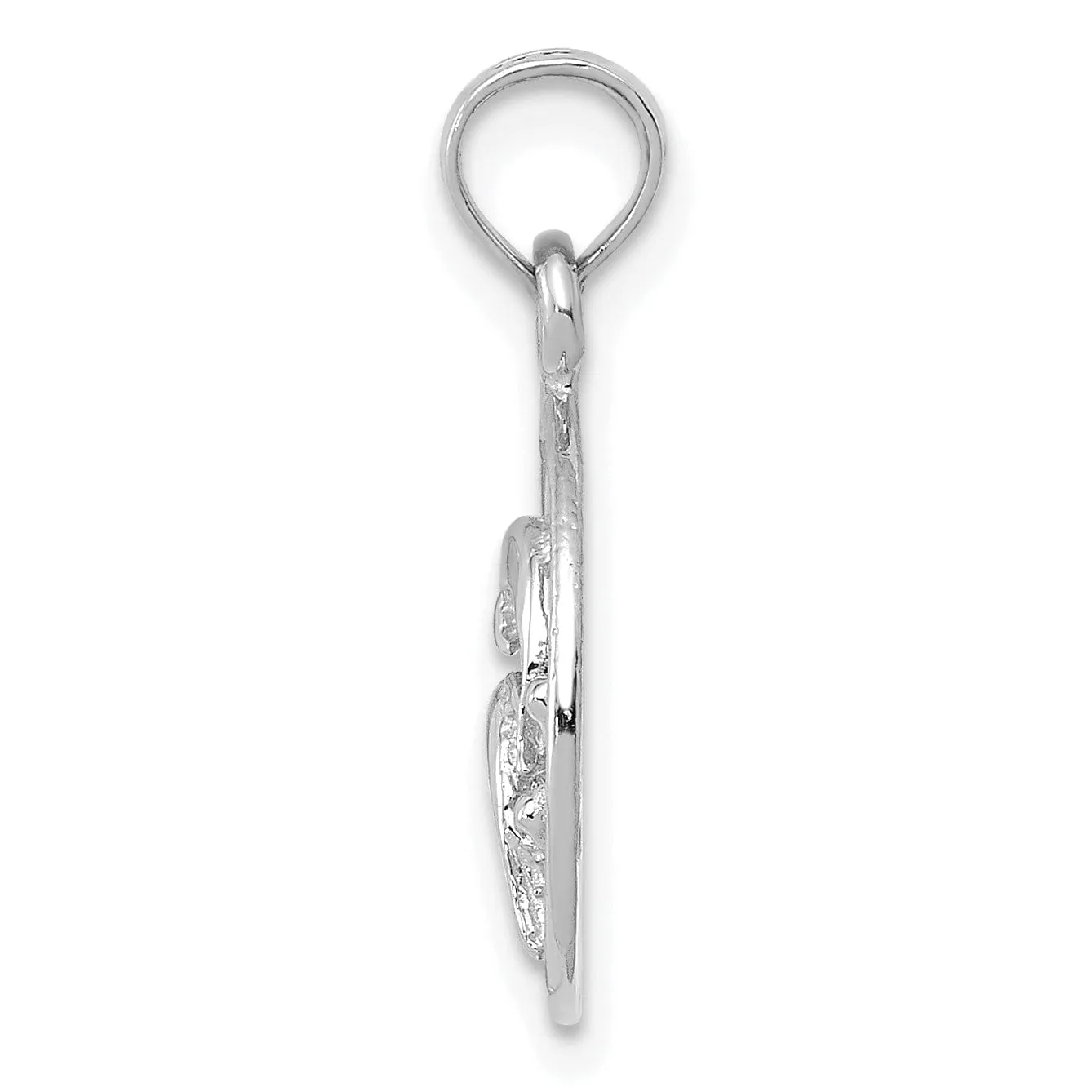 14k White Gold Textured Polished Finish Solid Double Dolphin Swimming Circle Design Charm Pendant