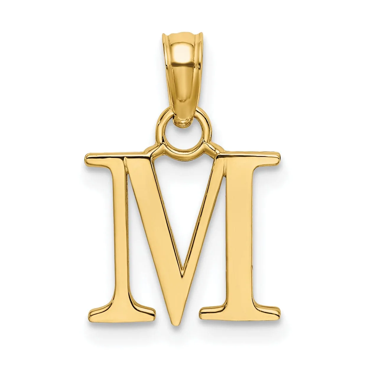 14K Yellow Gold Block Design Small Letter M Initial Charm Pendant