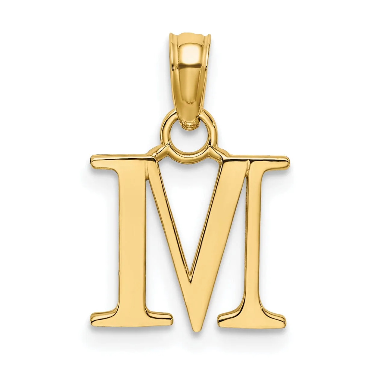 14K Yellow Gold Block Design Small Letter M Initial Charm Pendant