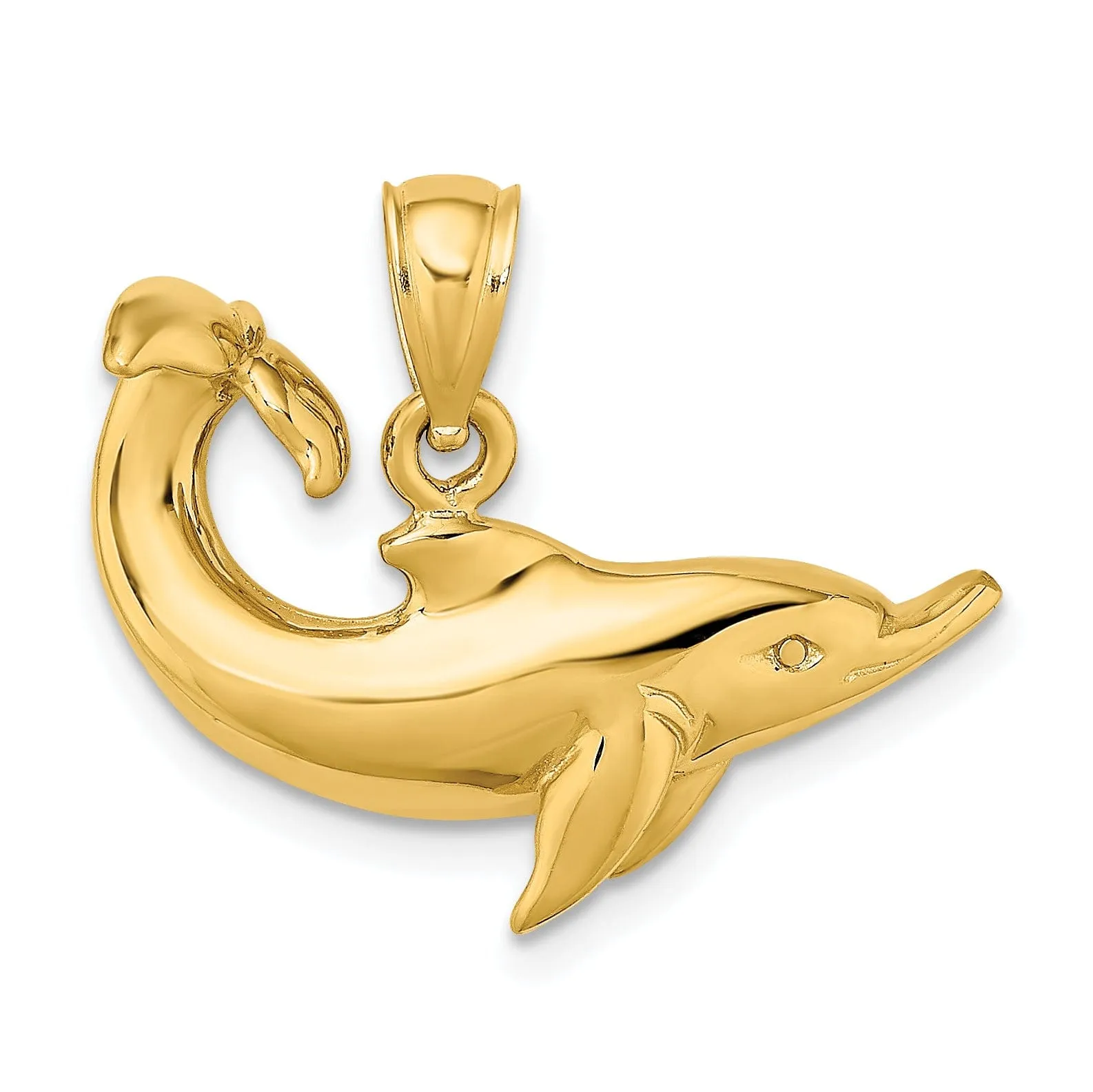 14k Yellow Gold Casted Solid Polished Finish Dolphin Charm Pendant