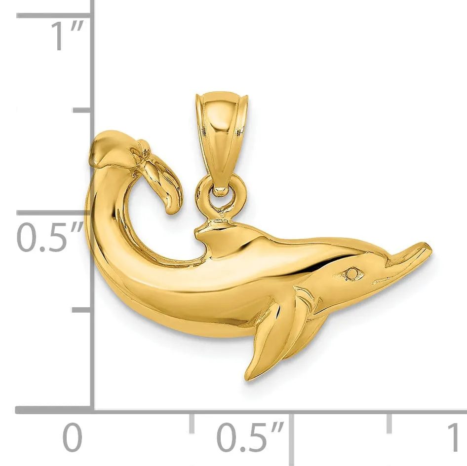 14k Yellow Gold Casted Solid Polished Finish Dolphin Charm Pendant