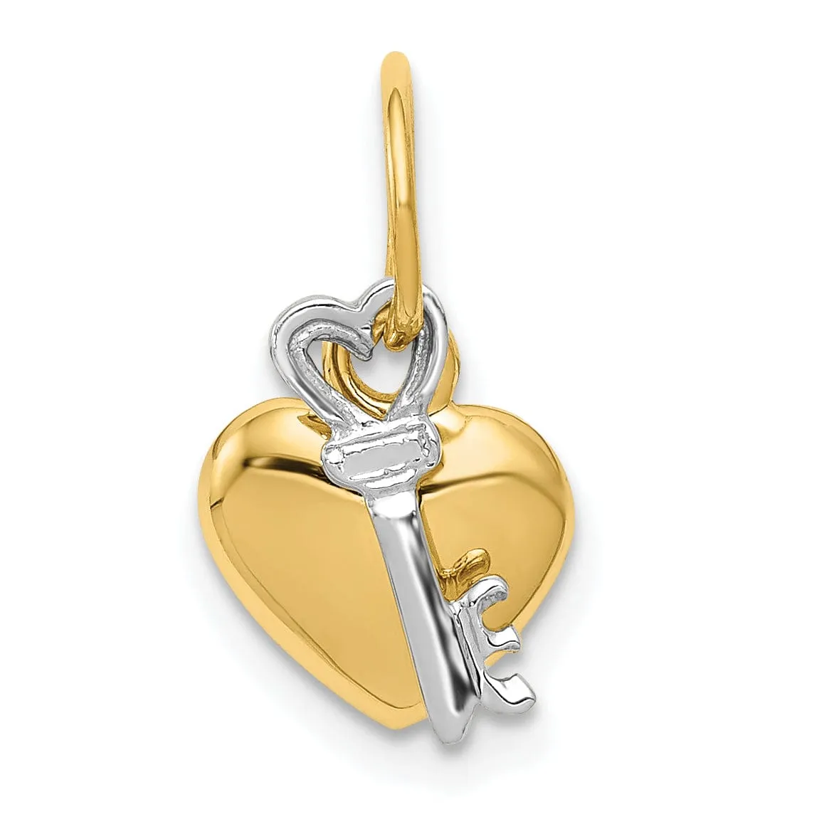 14K Yellow Gold Moveable Key and Heart Lock Charm Pendant