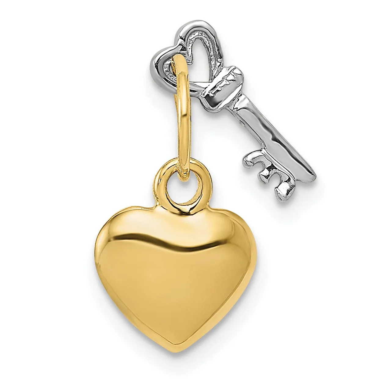 14K Yellow Gold Moveable Key and Heart Lock Charm Pendant