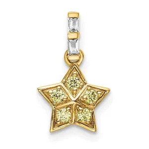 14k Yellow Gold Open Back Polished Finish Diamond and Yellow Sapphire Stones Star Design Charm Pendant