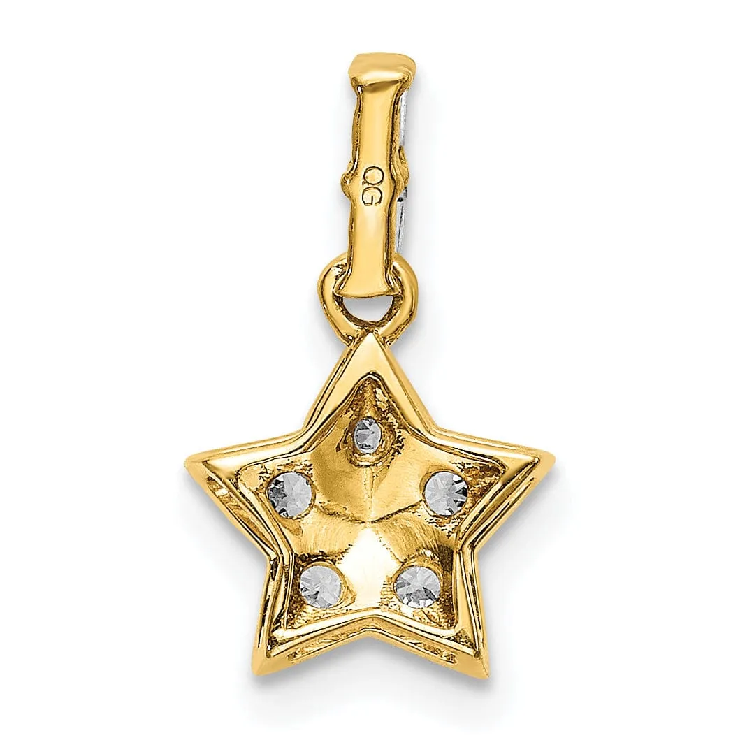 14k Yellow Gold Open Back Polished Finish Diamond and Yellow Sapphire Stones Star Design Charm Pendant