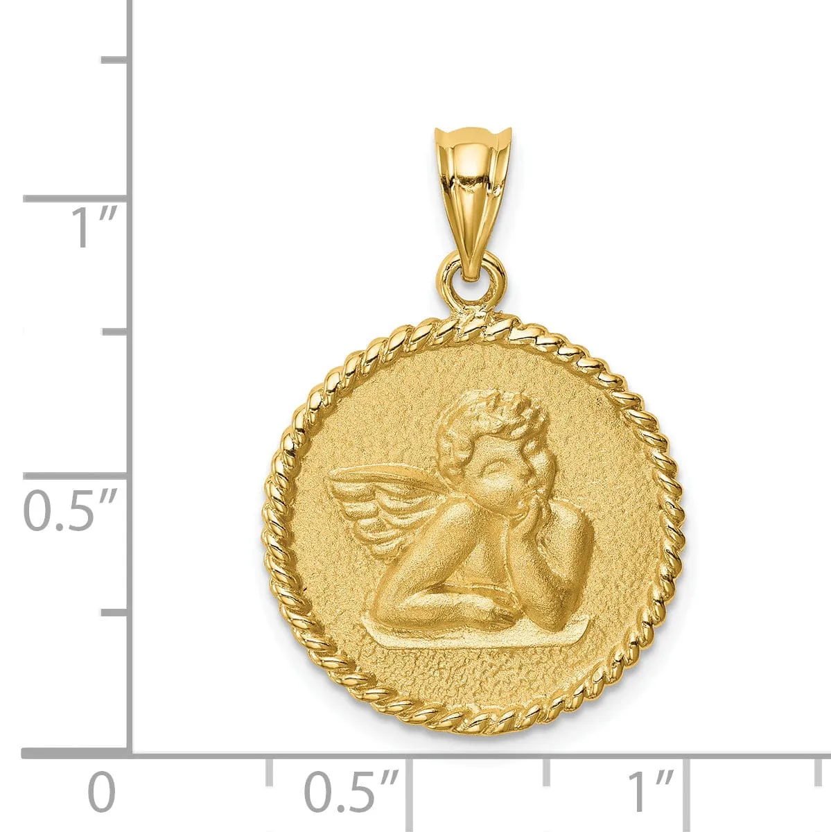 14k Yellow Gold Polished Brushed Round Shape Concave Angel Pendant