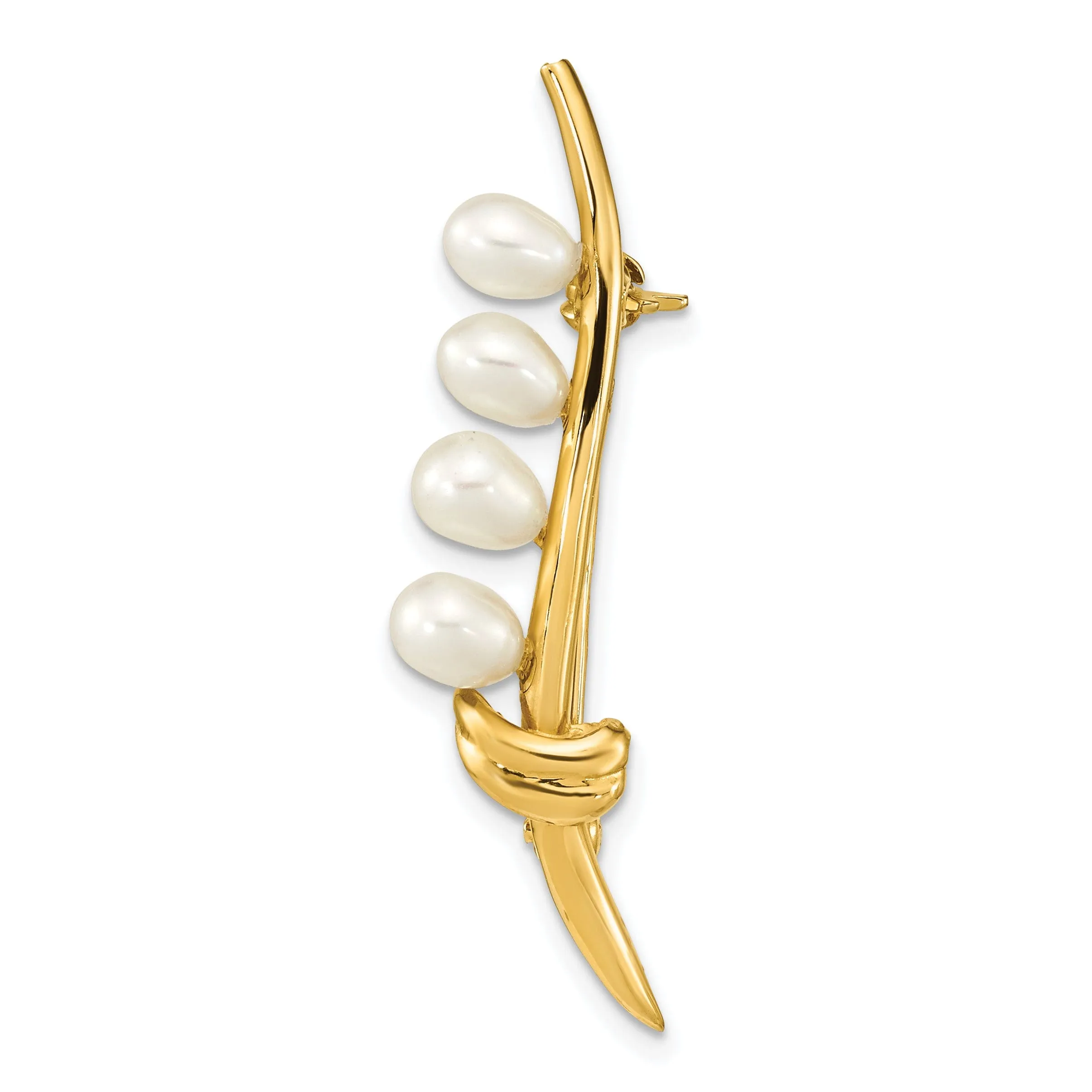 14K Yellow Gold Polished Finish Women's  4-5 mm Size White Freshwater Cultured Design Brooch Pin