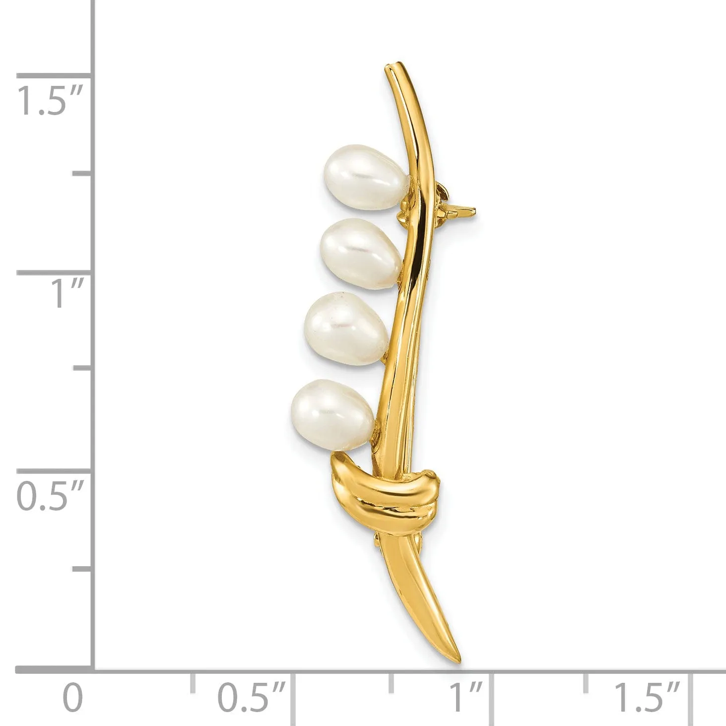 14K Yellow Gold Polished Finish Women's  4-5 mm Size White Freshwater Cultured Design Brooch Pin