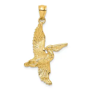 14K Yellow Gold Polished Textured Finish 3-Dimensional Pelican in Flight Charm Pendant