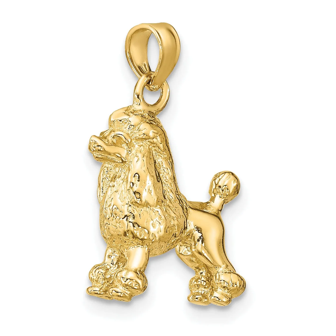 14K Yellow Gold Polished Textured Finish 3-Dimensional Poodle Dog Charm Pendant