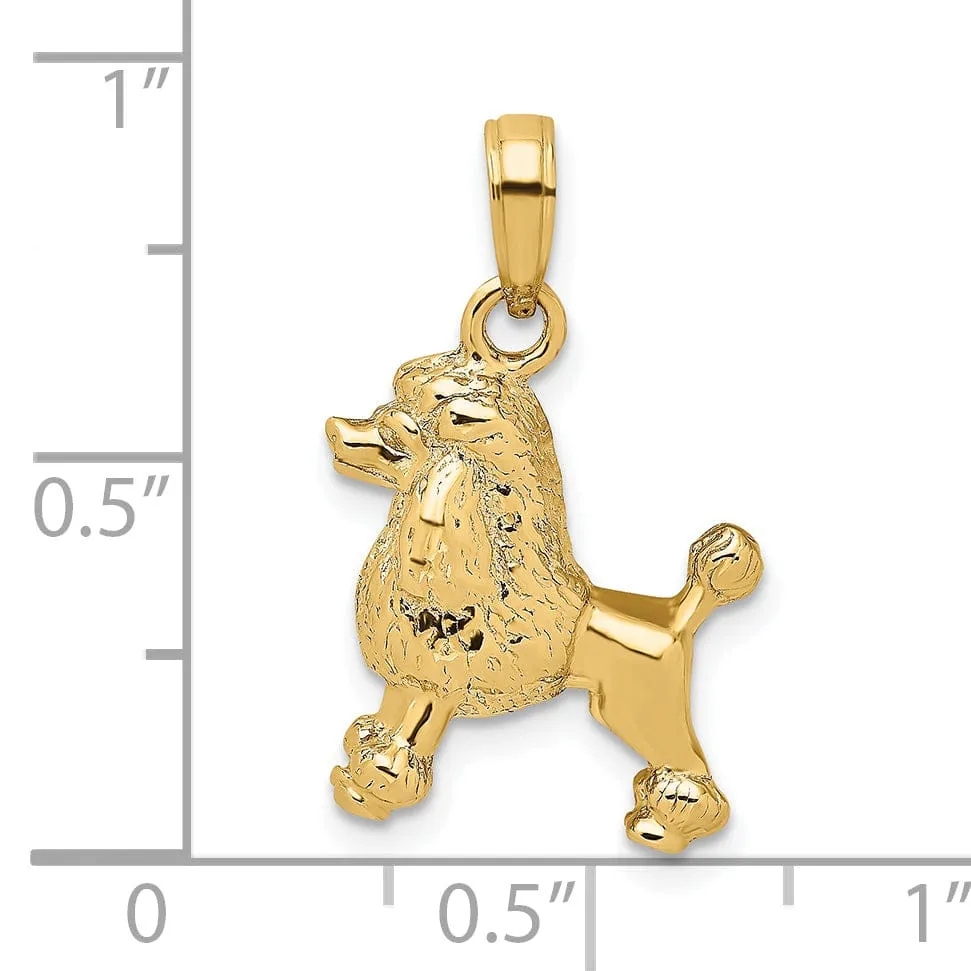 14K Yellow Gold Polished Textured Finish 3-Dimensional Poodle Dog Charm Pendant