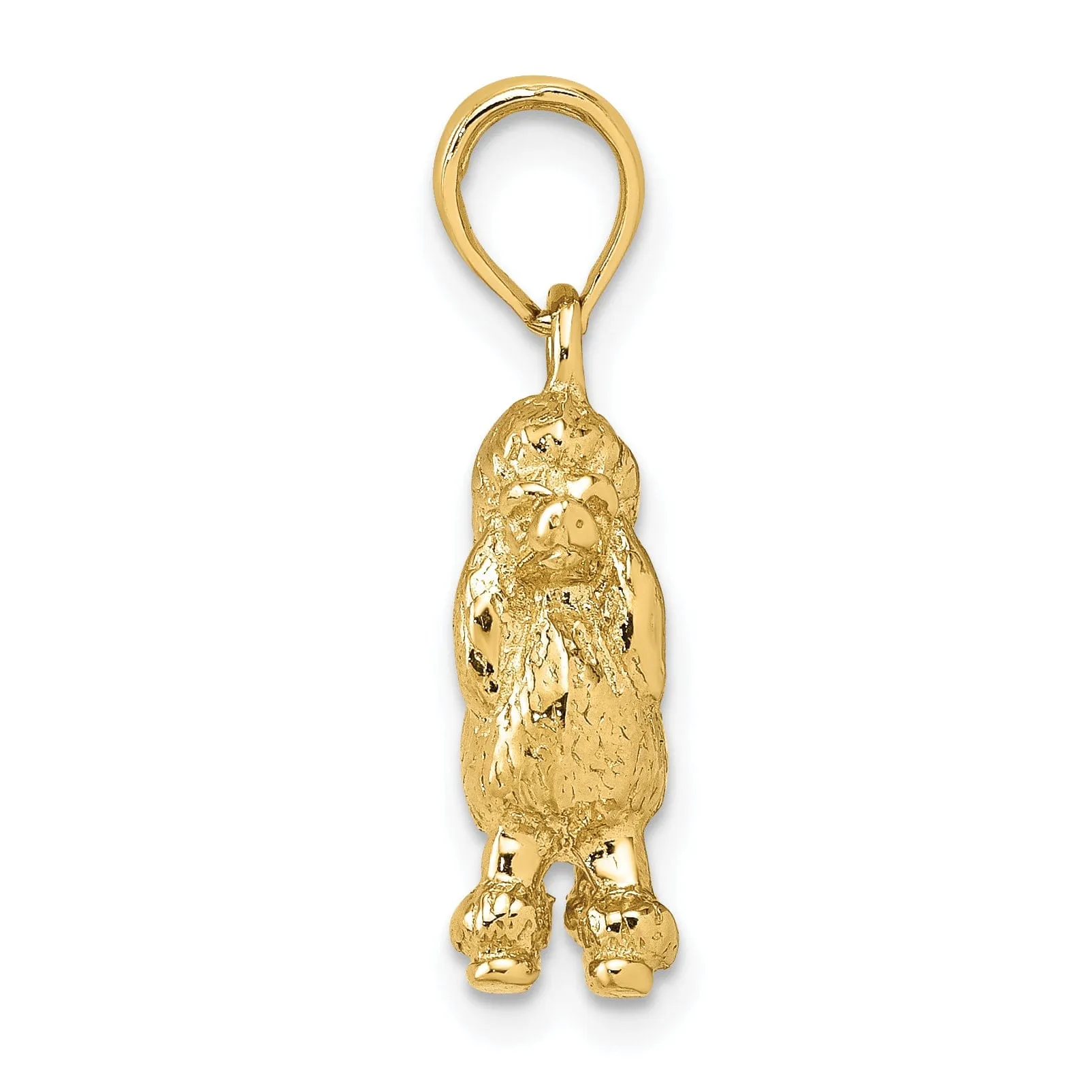 14K Yellow Gold Polished Textured Finish 3-Dimensional Poodle Dog Charm Pendant