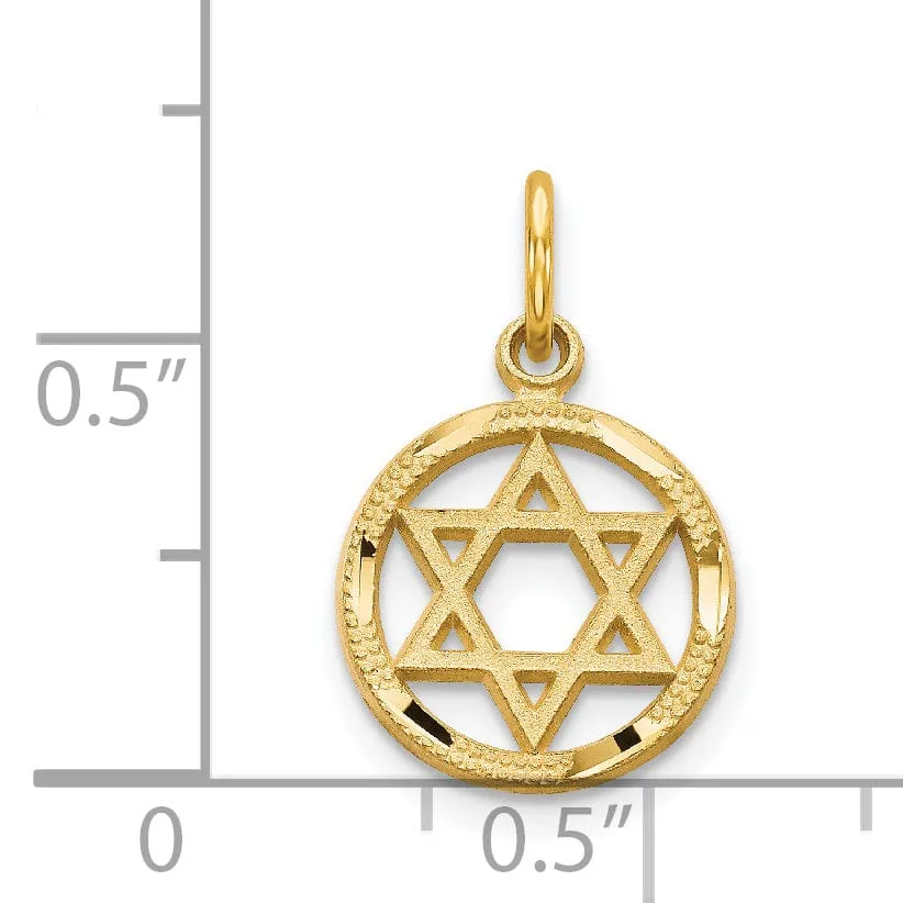 14k Yellow Gold Satin Polished D.C Round Shape Star of David Pendant