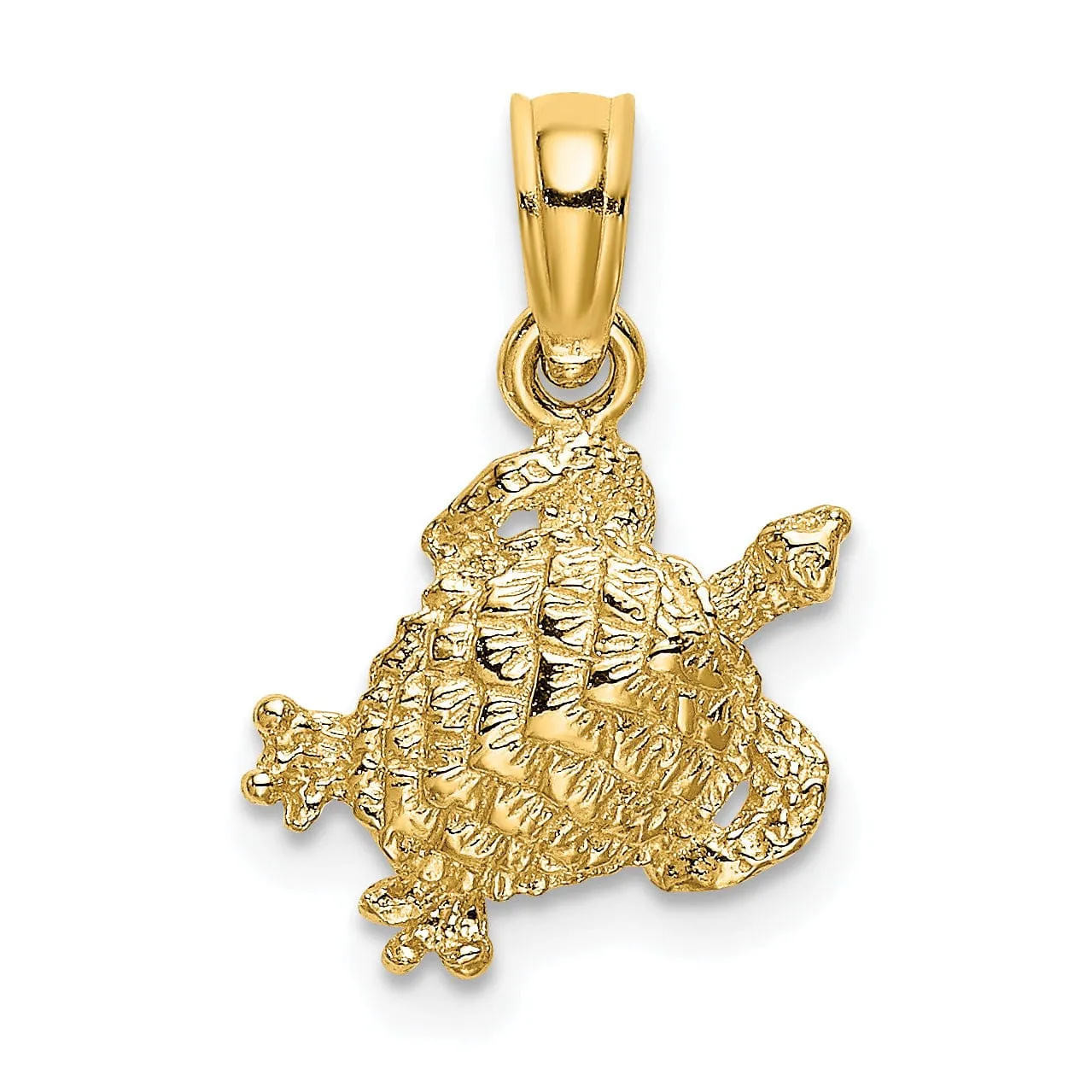 14k Yellow Gold Solid Polished and Textured Finish Sea Turtle Charm Pendant