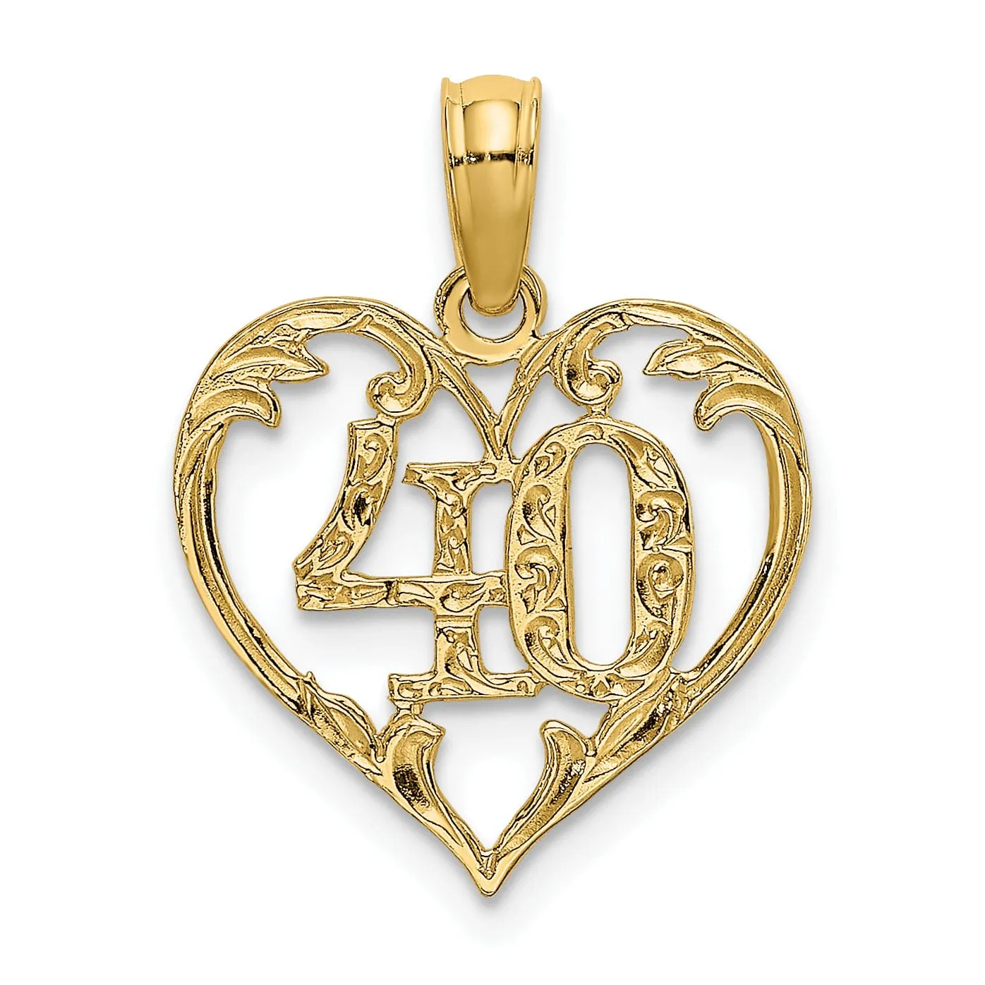 14K Yellow Gold Solid Polished Textured Finish Age 40 In Heart Shape Design Charm Pendant