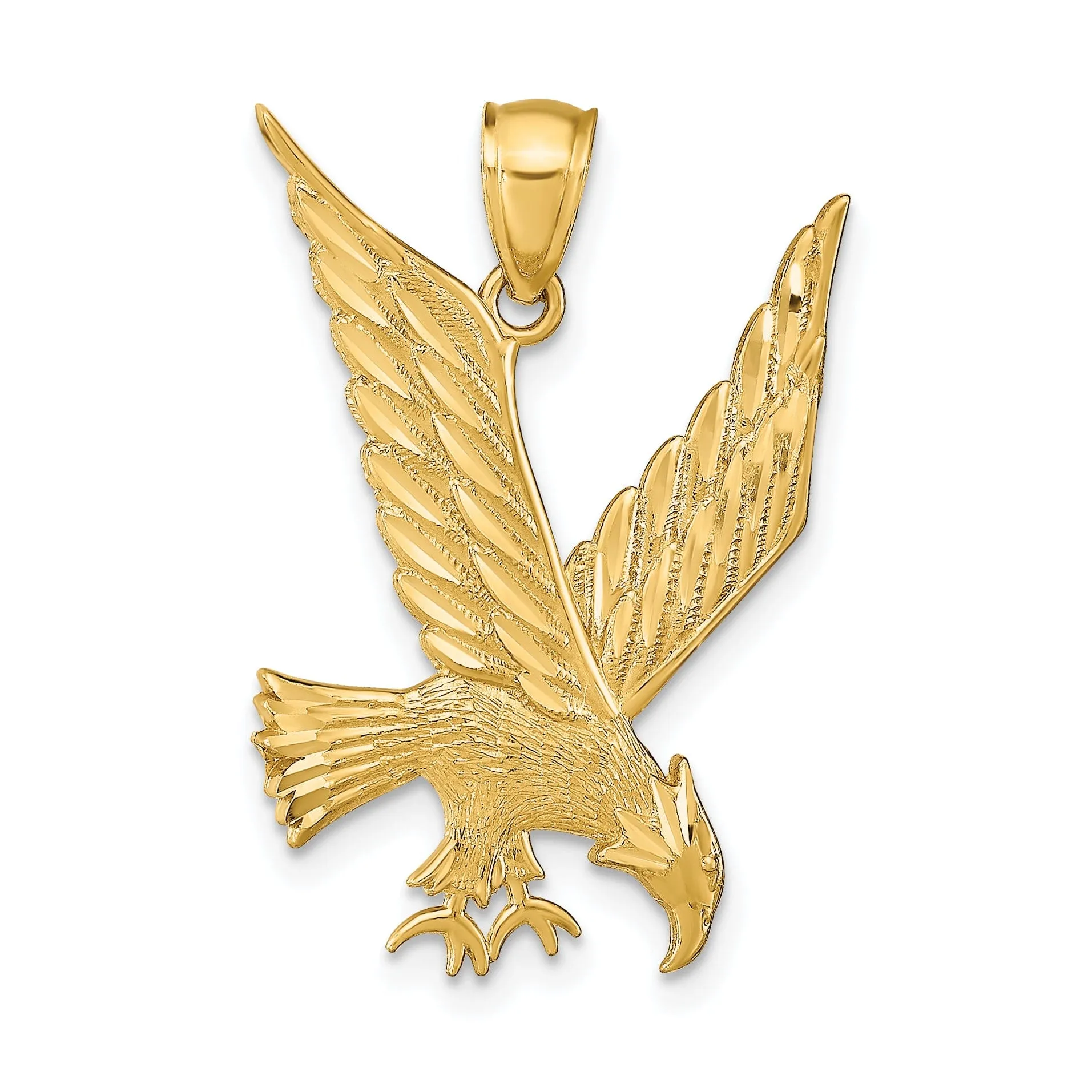 14k Yellow Gold Texture Solid Diamond Cut Polished Finish Mens Eagle Pendant