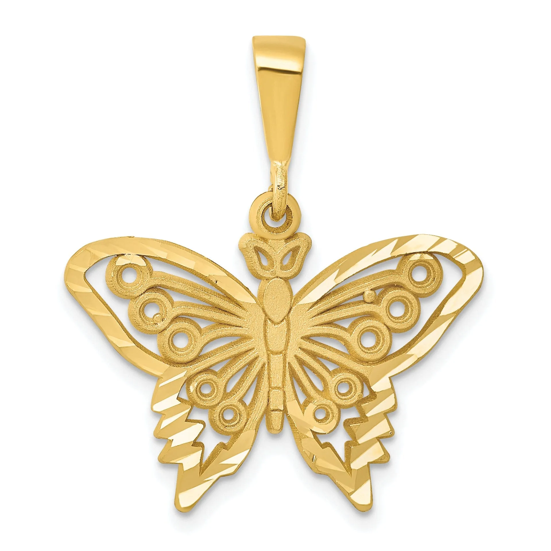 14k Yellow Gold Textured Back Diamond-cut Solid Polished and Brushed Finish Butterfly Charm Pendant