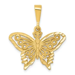 14k Yellow Gold Textured Back Diamond-cut Solid Polished and Brushed Finish Butterfly Charm Pendant