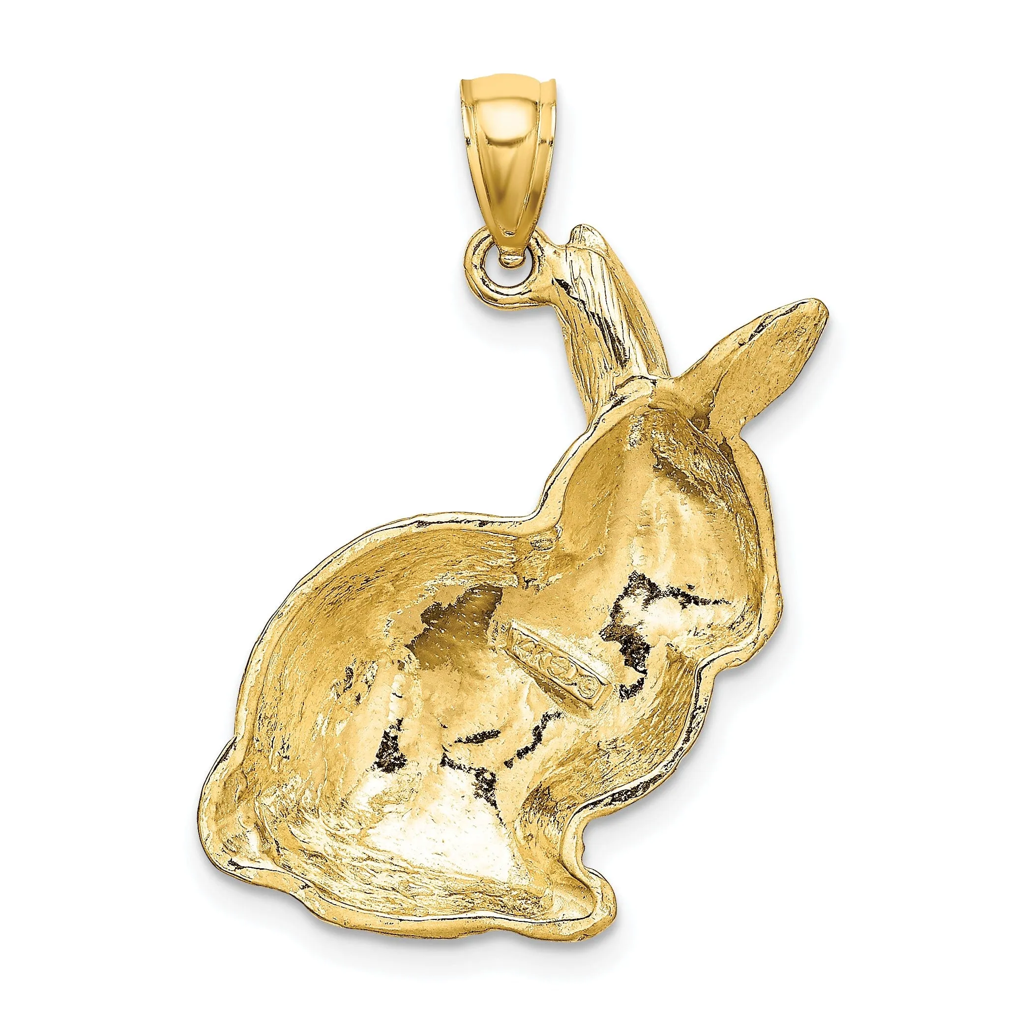 14K Yellow Gold Textured Polished Finish Concave Shape Sitting Rabbit Charm Pendant