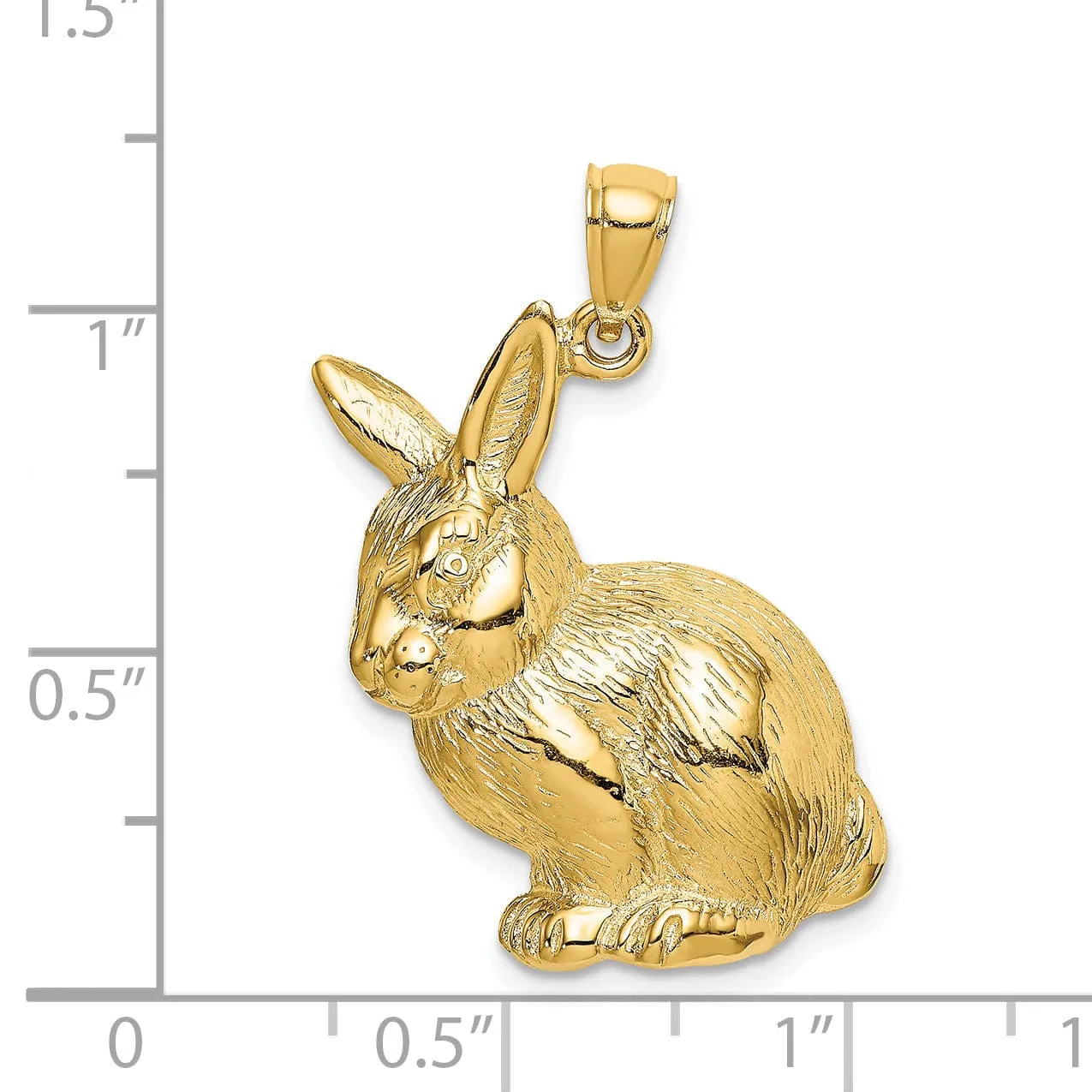 14K Yellow Gold Textured Polished Finish Concave Shape Sitting Rabbit Charm Pendant