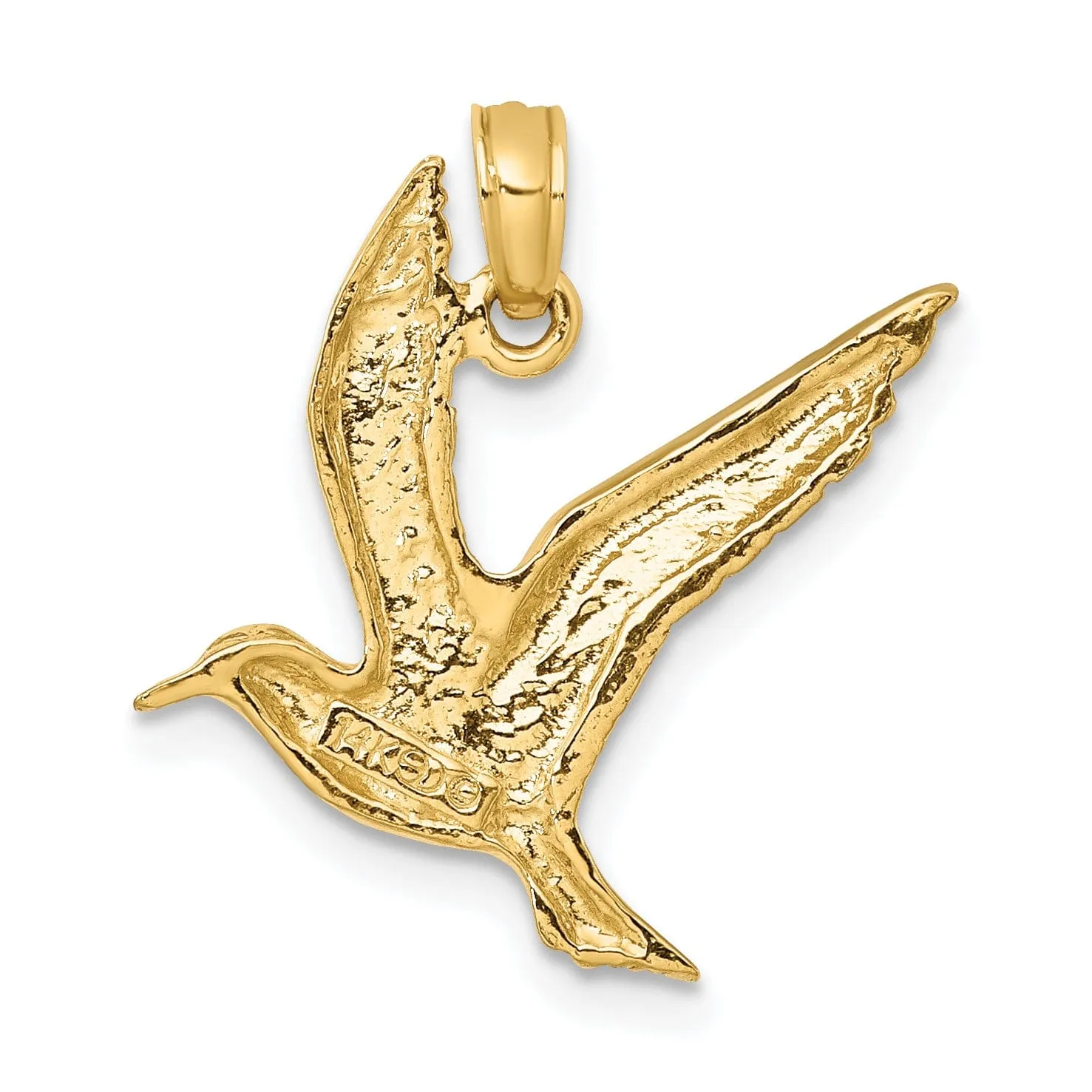 14K Yellow Gold Textured Polished Finish Flying Seagull Charm Pendant