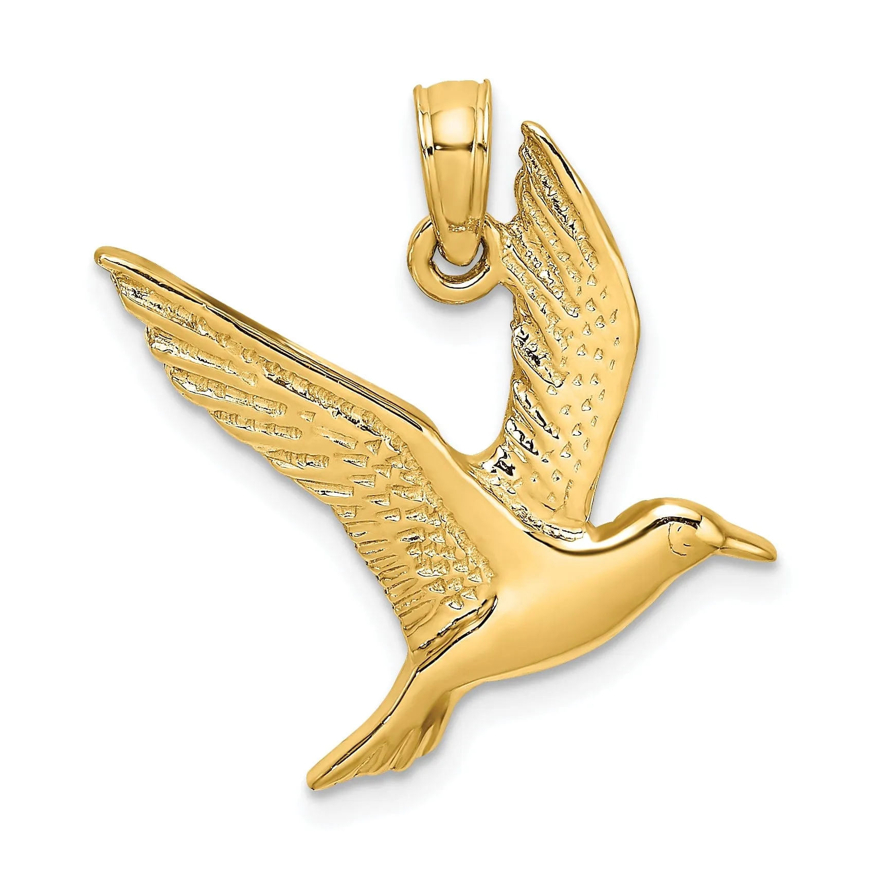 14K Yellow Gold Textured Polished Finish Flying Seagull Charm Pendant