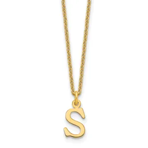 14k Yellow Gold Tiny Cut Out Block Letter T Initial Pendant and Necklace