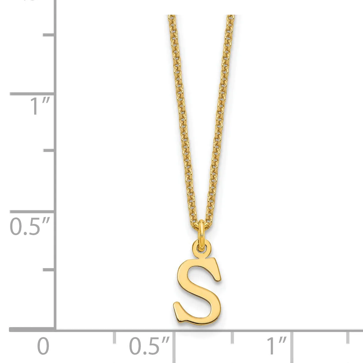 14k Yellow Gold Tiny Cut Out Block Letter T Initial Pendant and Necklace