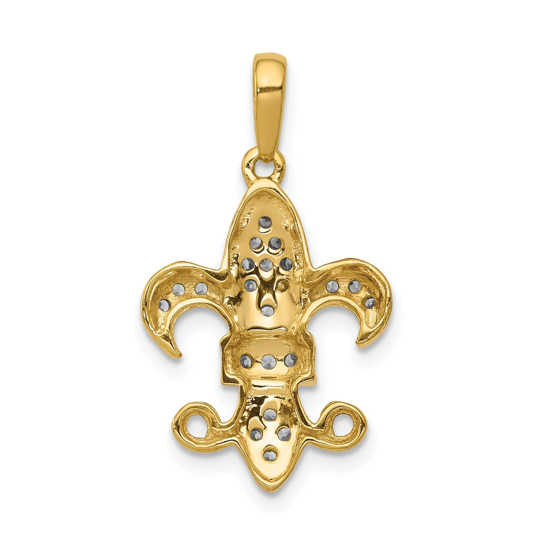 14k Yellow Gold White Rhodium Open Back Polished Finish 0.215CT. Diamond Fleur De Lis Design Charm Pendant