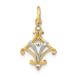 14K Yellow Gold, White Rhodium Polished Diamond Cut Finish Filigree Chandelier Style Design Pendant