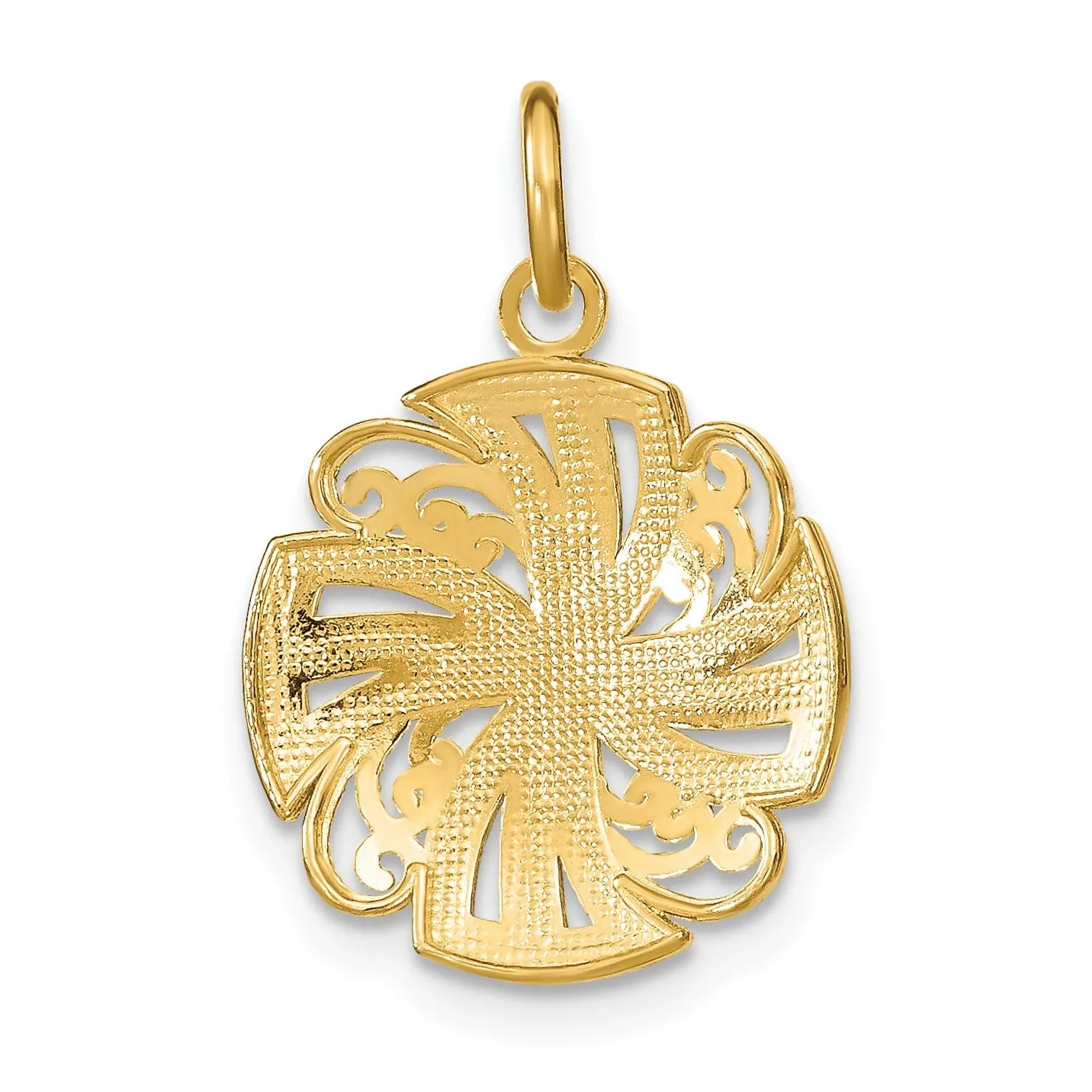 14K Yellow Gold, White Rhodium Polished Finish Filigree Beaded Pinwheel Design Medallion Pendant