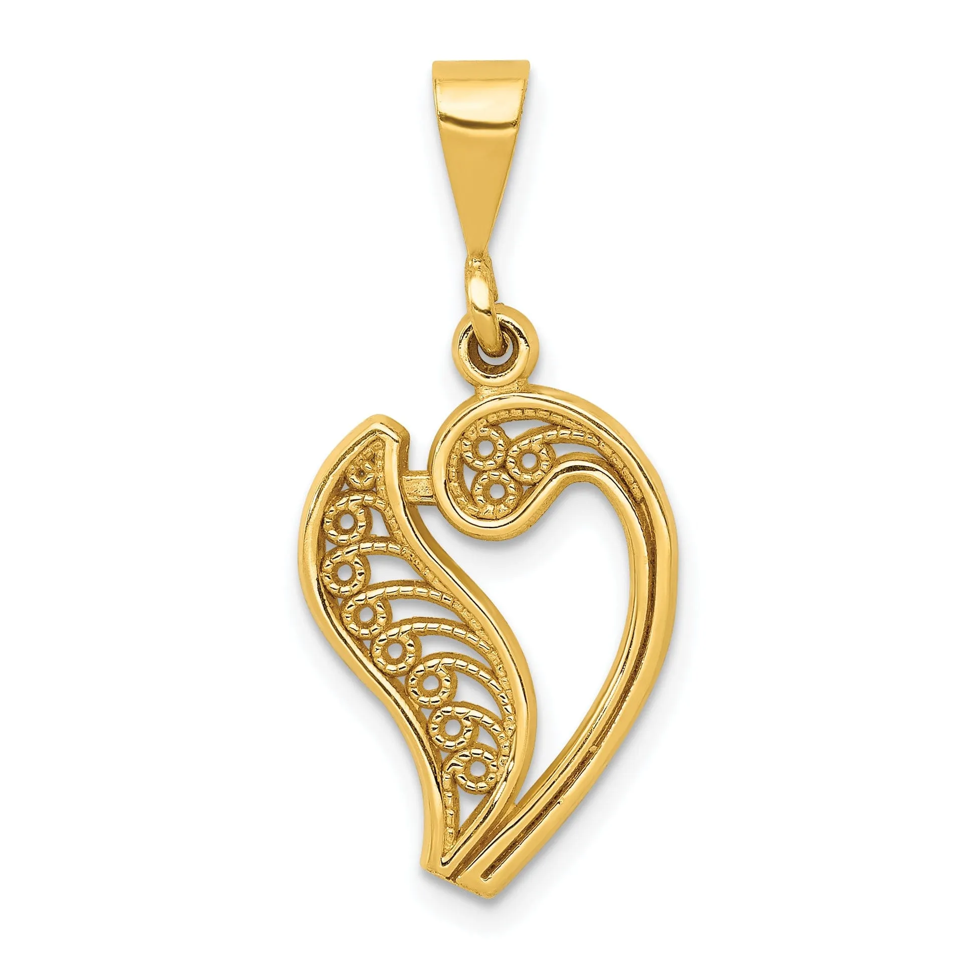 14K Yellow GoldFancy Filigree Script Design Letter V Initial Pendant