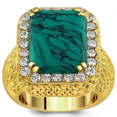 14K Yellow Solid Gold Diamond Mens Turquoise Ring 1.5 Ctw