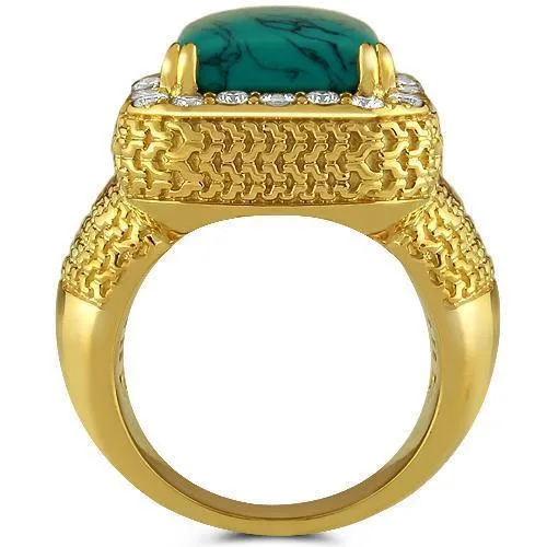 14K Yellow Solid Gold Diamond Mens Turquoise Ring 1.5 Ctw