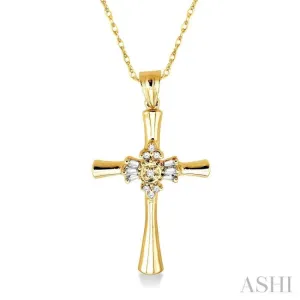 1/6 Ctw Baguette and Round Cut Diamond Cross Pendant in 14K Yellow Gold with Chain